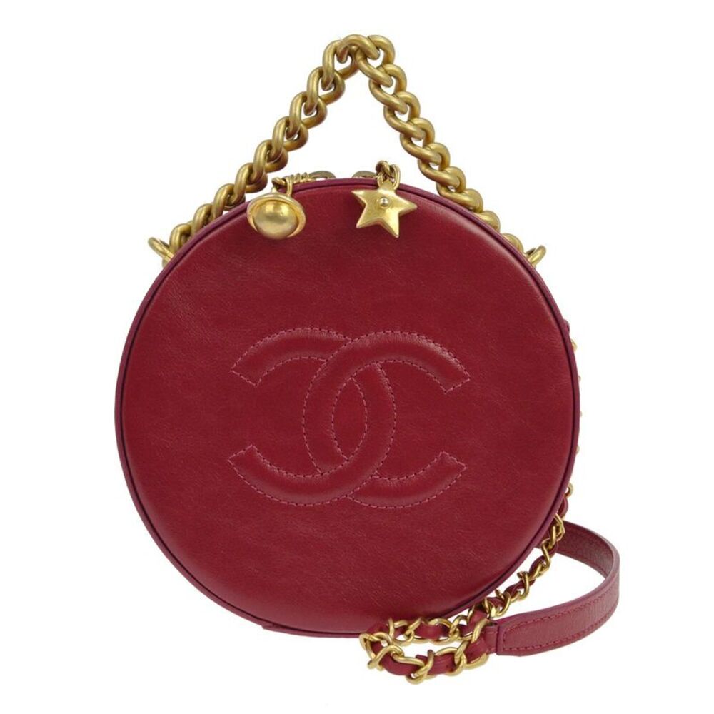 Chanel Round As Earth Glazed Calfskin Red Leather Shoulder Bag Bag
